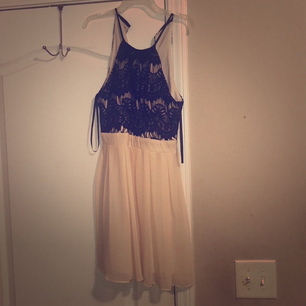 tan and black dress